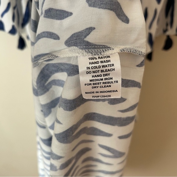 La Mer Luxe Off The Shoulder Navy Blue White Pattern Maxi Dress Size Small - Picture 5 of 7